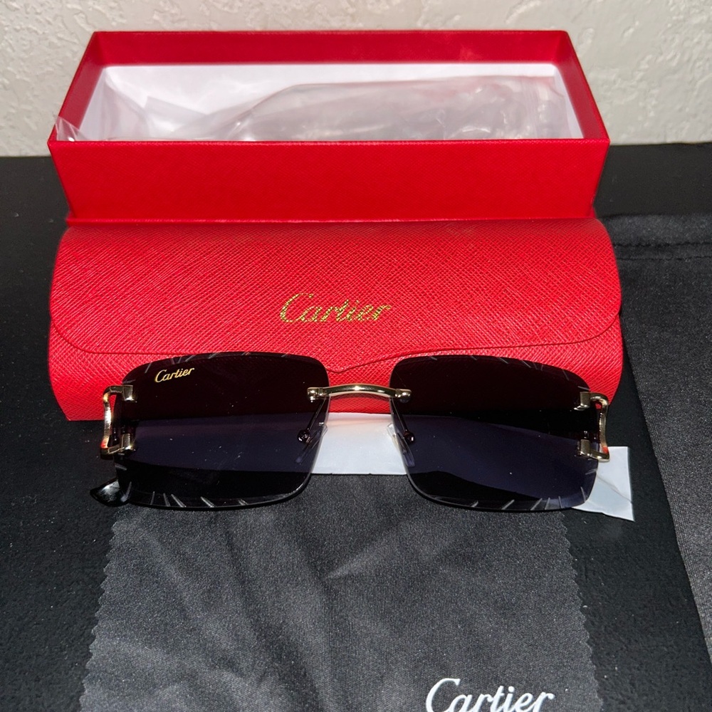 Cartier Gold and Black Rimless Sunglasses